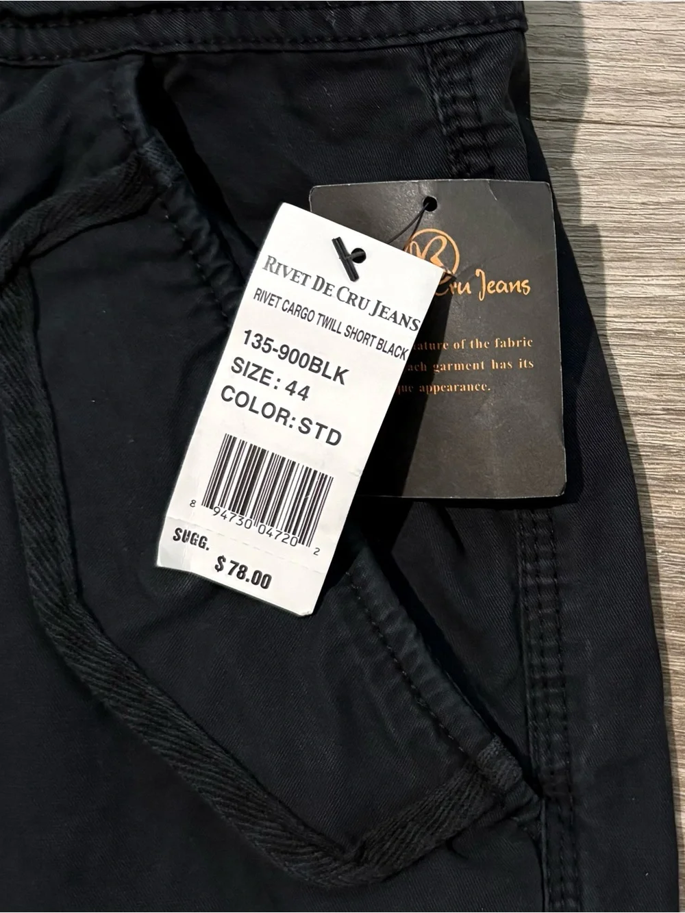 Rivet de Cru Black Twill Cargo Shorts size 44 MSRP $78 New with Tags